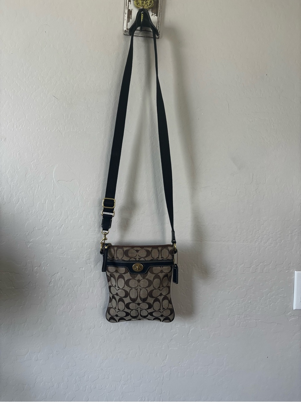 Coach Brown Signature Canvas Crossbody with Black Trim - Picture 11 of 12